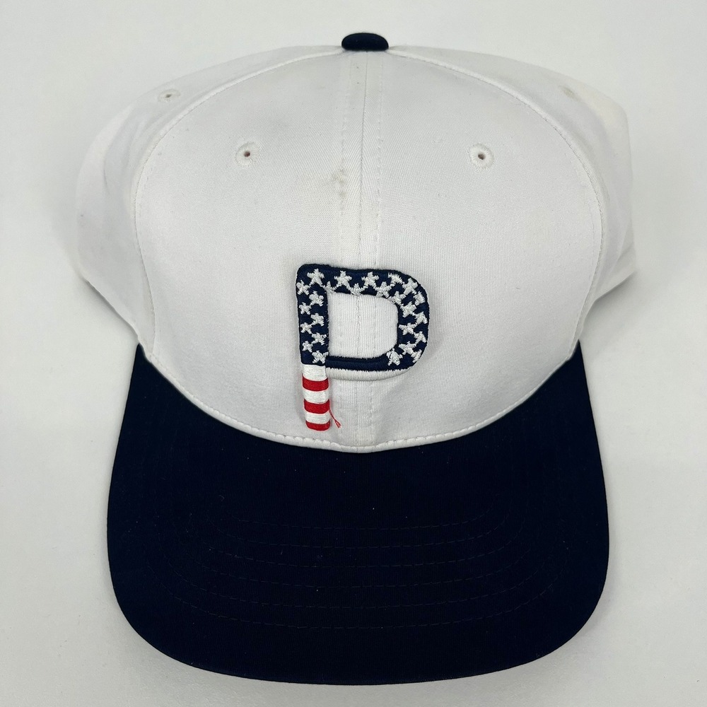Puma Golf Mens Stars and Stripes P Logo Snapback Hat White Navy Red